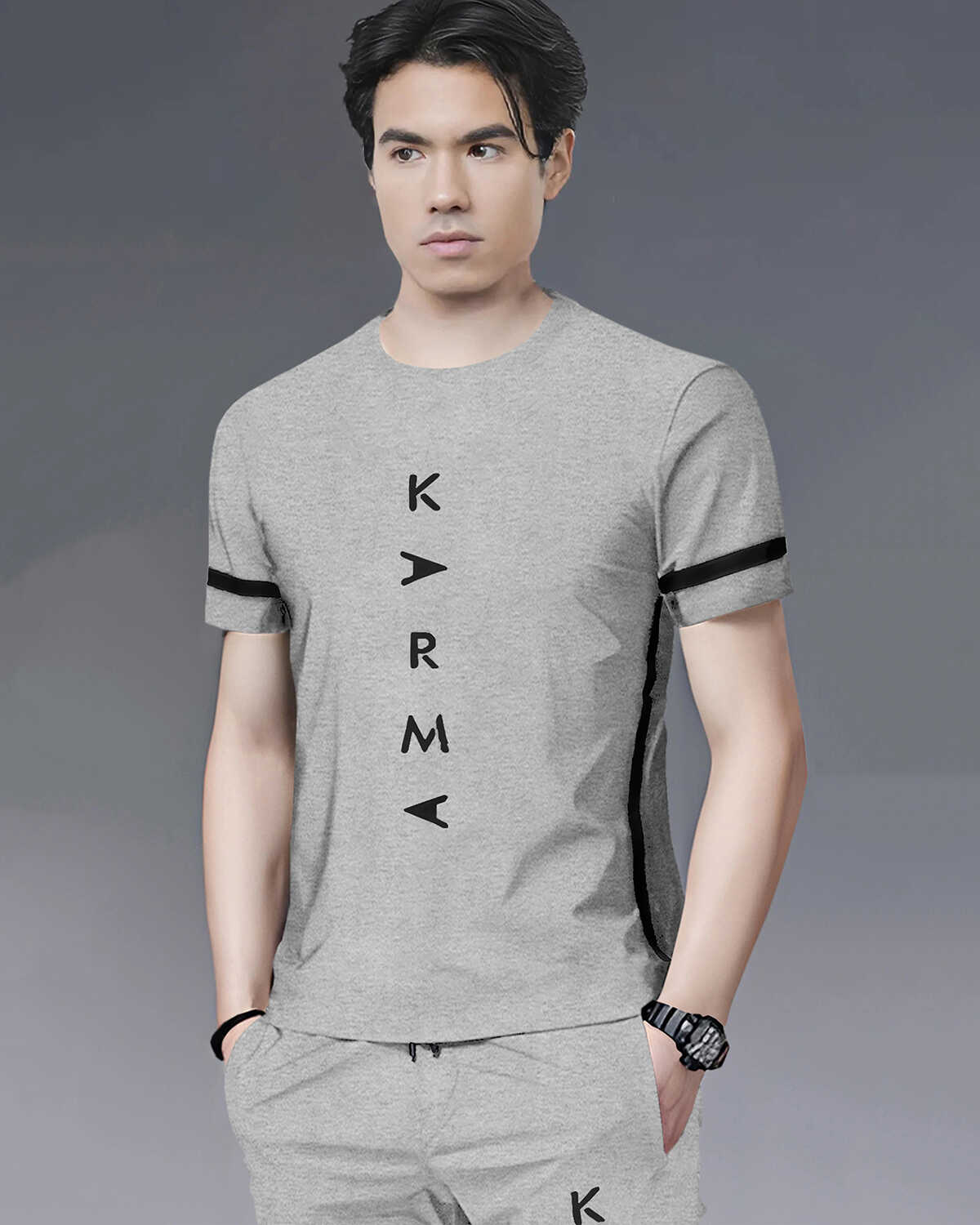 Tracksuit For Men Grey Printed Half T-shirt & Grey Printed Trackpant