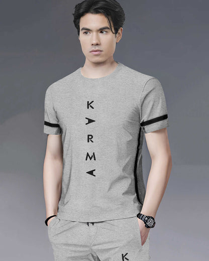 Tracksuit For Men Grey Printed Half T-shirt & Grey Printed Trackpant