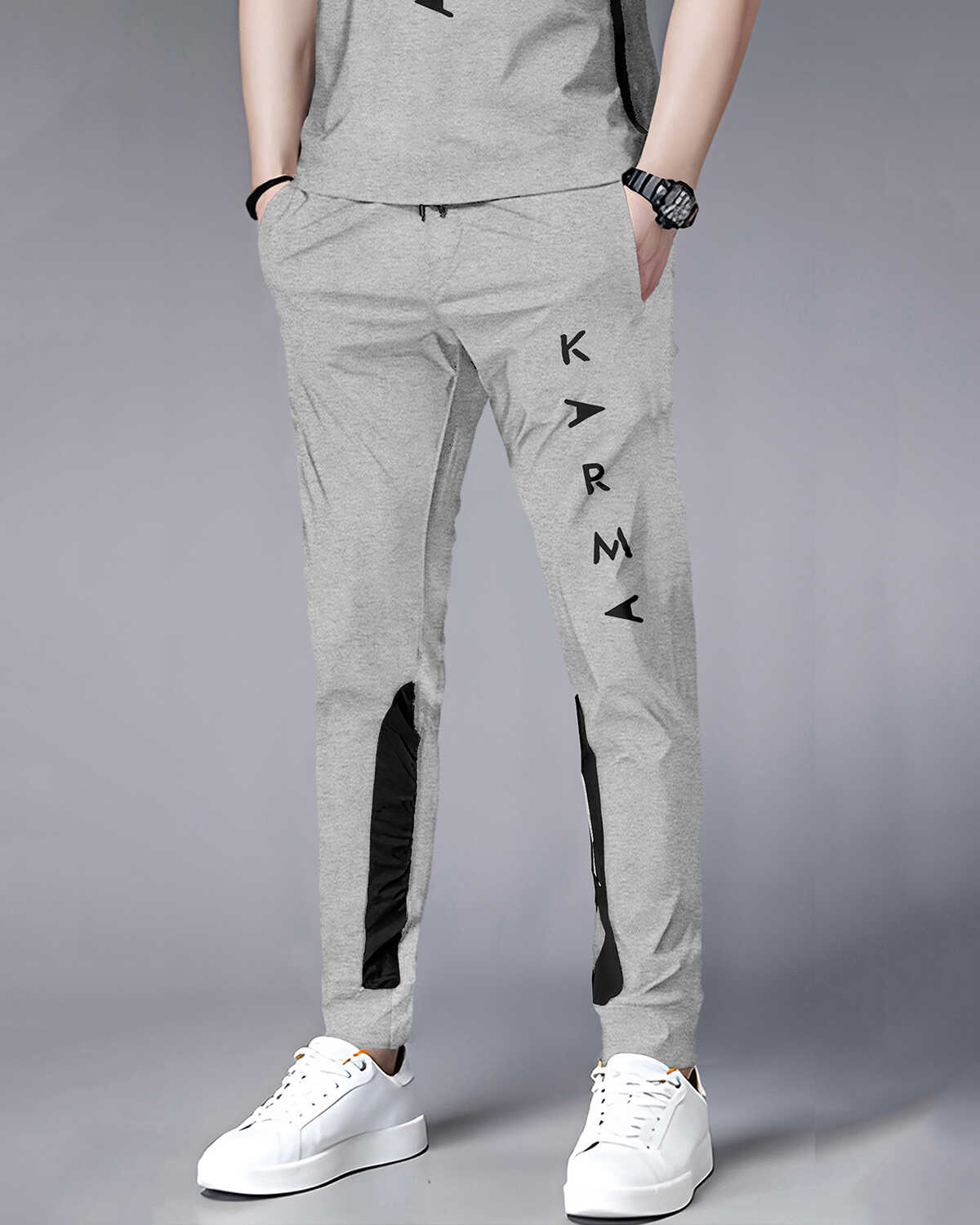 Tracksuit For Men Grey Printed Half T-shirt & Grey Printed Trackpant