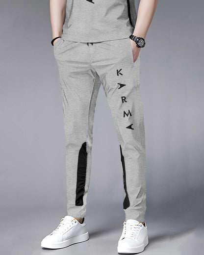 Tracksuit For Men Grey Printed Half T-shirt & Grey Printed Trackpant