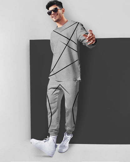 Round Neck Full Sleeve Grey T-shirt with Grey Trackpant Mens Tracksuit
