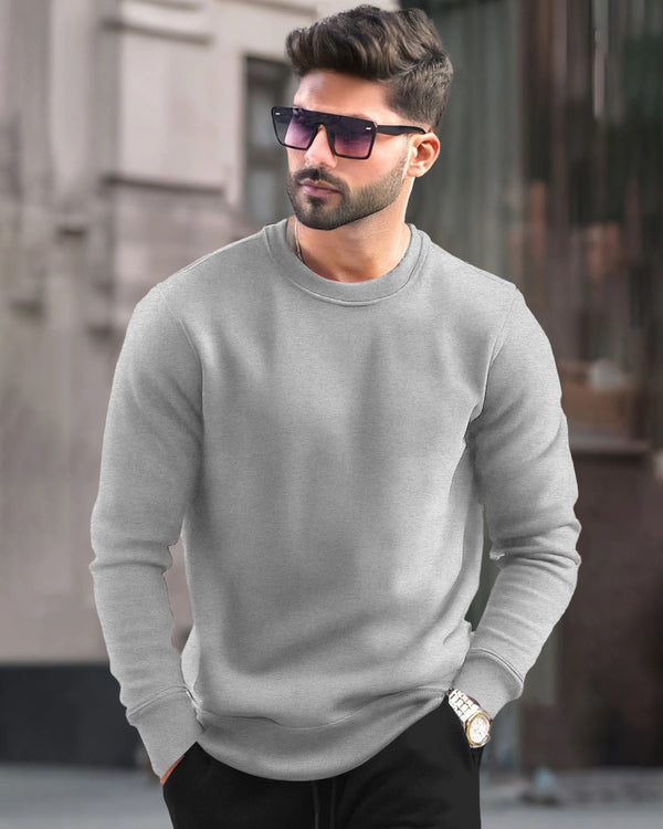 PLAIN GREY MEN REGULAR FIT CASUAL SWEATSHIRT