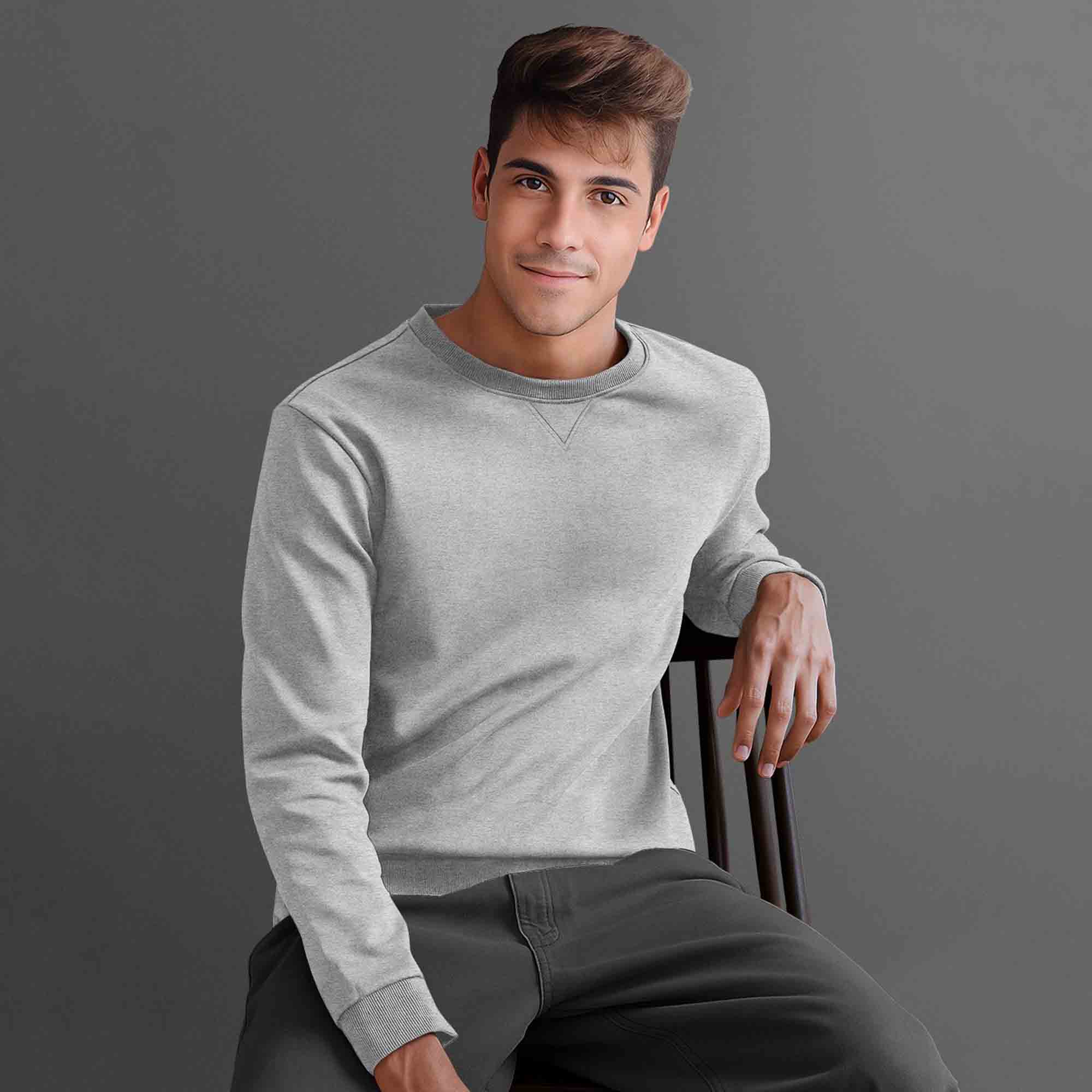 Men Full Sleeve plain round Neck Sweatshirt grey S