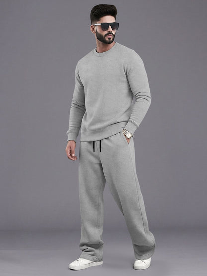 Tracksuit Men Round Neck Plain Sweatshirt & Loose Fit Plain Trackpants
