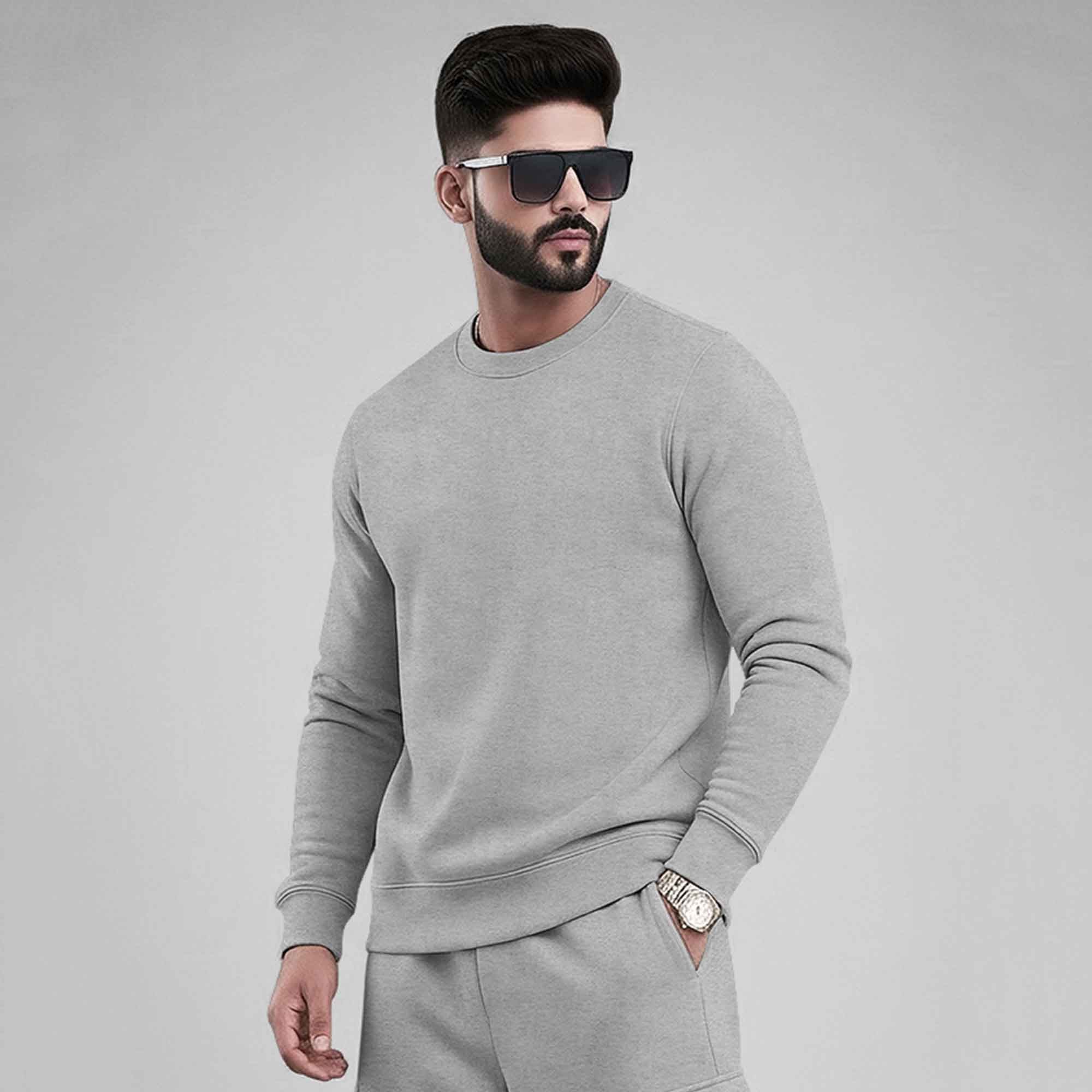 Crewneck Sweatshirt Baggy Sweatpants And Sweatshirt Grey Round
