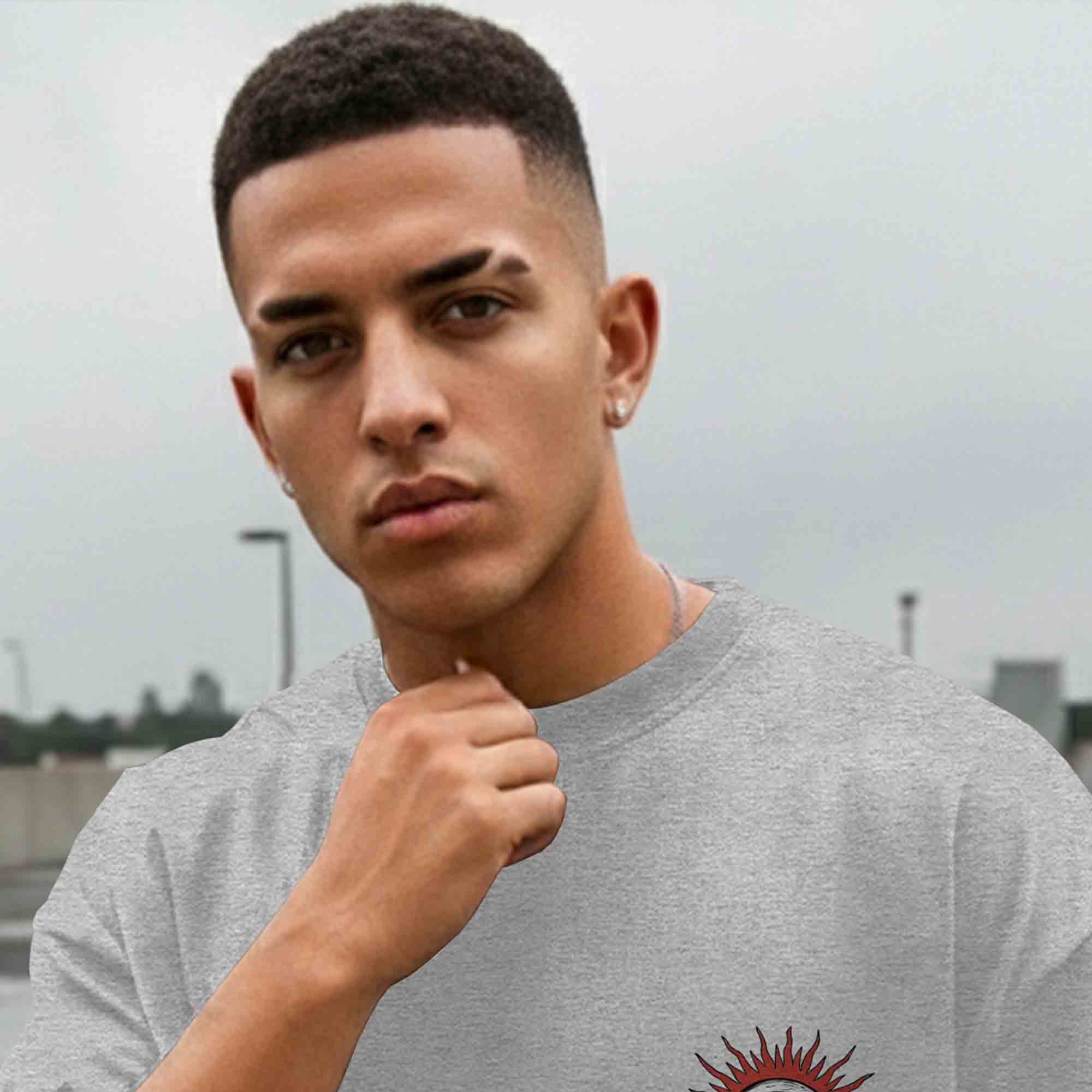 Men Back Printed Loose Fit Baggy Tshirt Grey