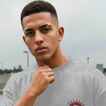 Men Back Printed Loose Fit Baggy Tshirt Grey