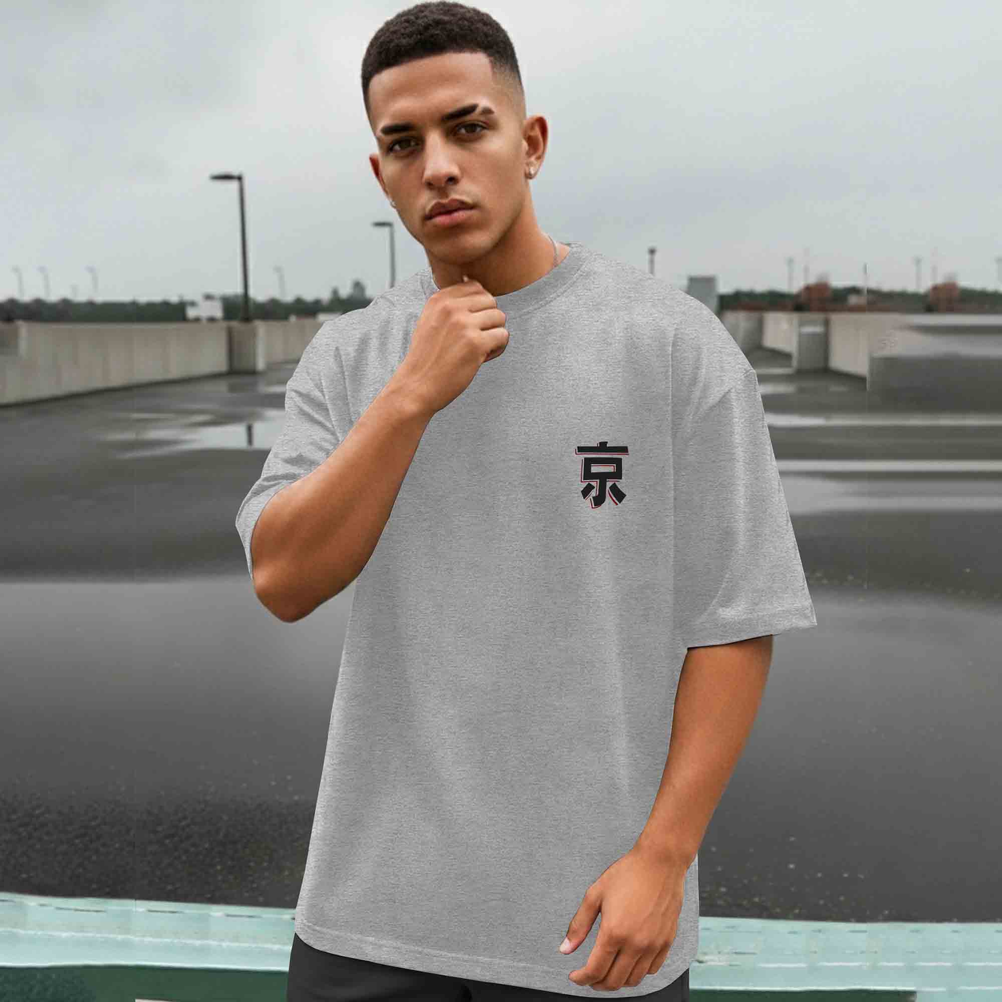 Men Back Printed Oversized Tshirt Grey