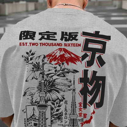 Men Back Printed Oversized Tshirt Grey
