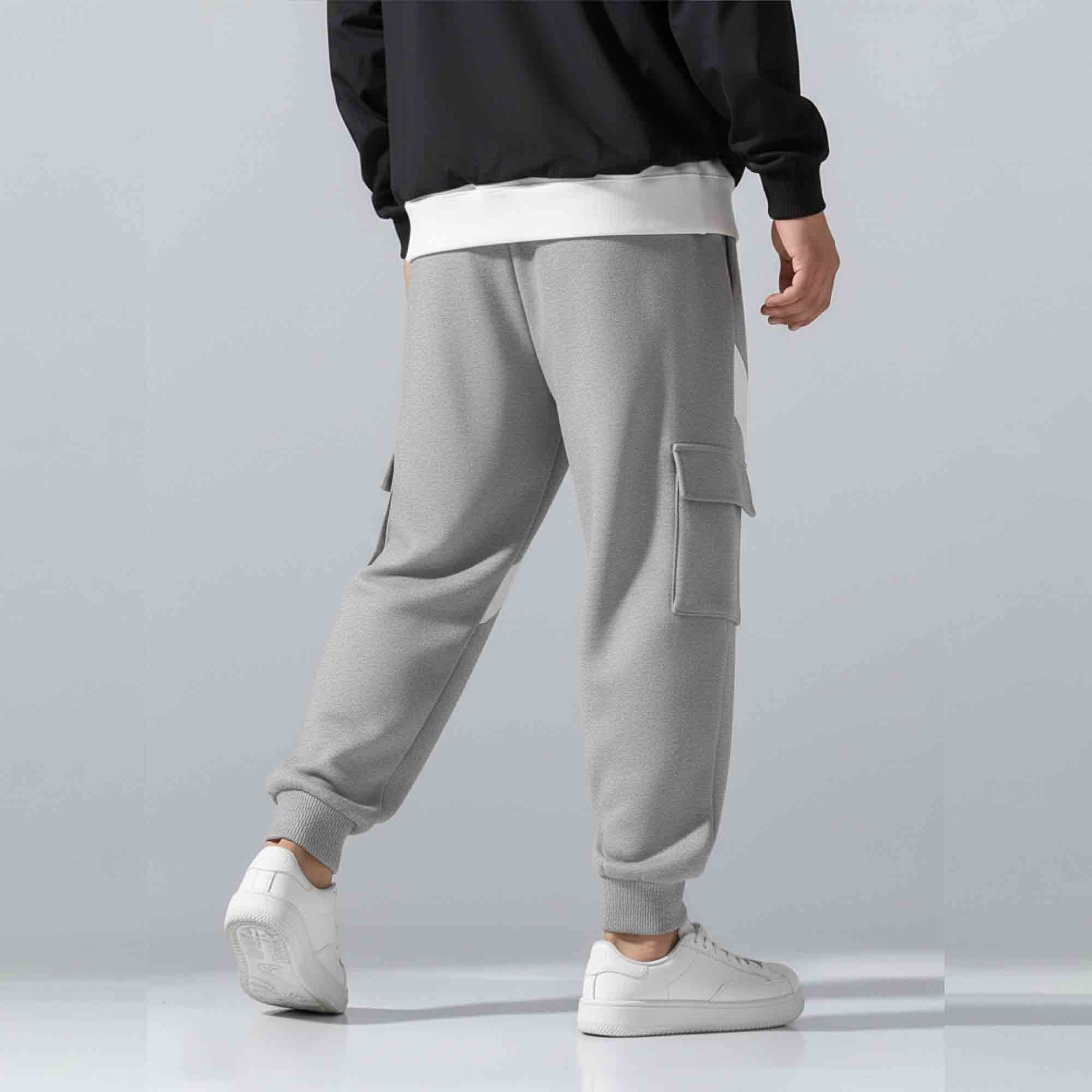Mens Dual Color Multipockets Cargo Jogger Grey-White