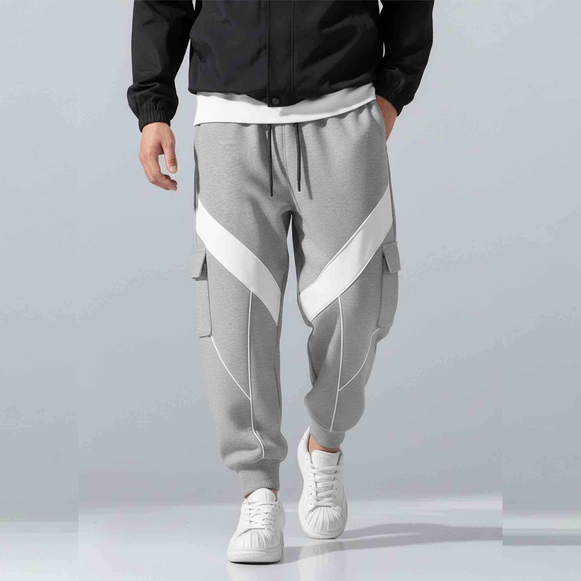 Mens Dual Color Multipockets Cargo Jogger Grey-White