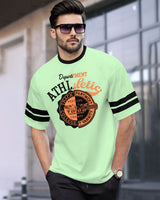 Men Printed, Typography Round Neck Cotton Blend Green T-Shirt