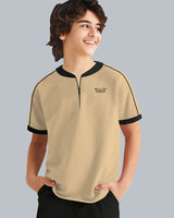 Boys Zip Beige Black Contrast T-shirt