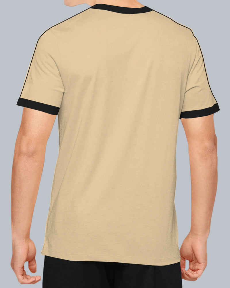 Boys Zip Beige Black Contrast T-shirt