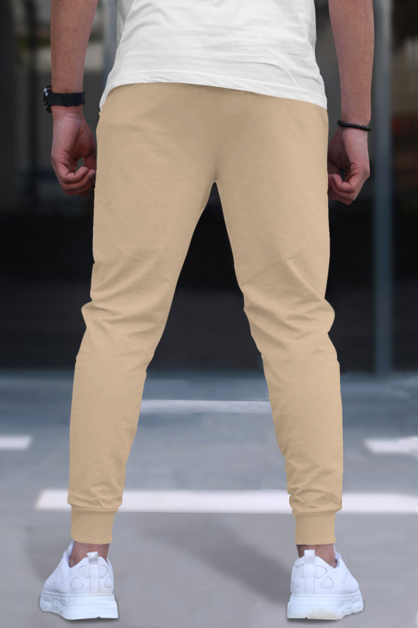 Men Colorblock Cotton BEIGE-Black Jogger TrackPant