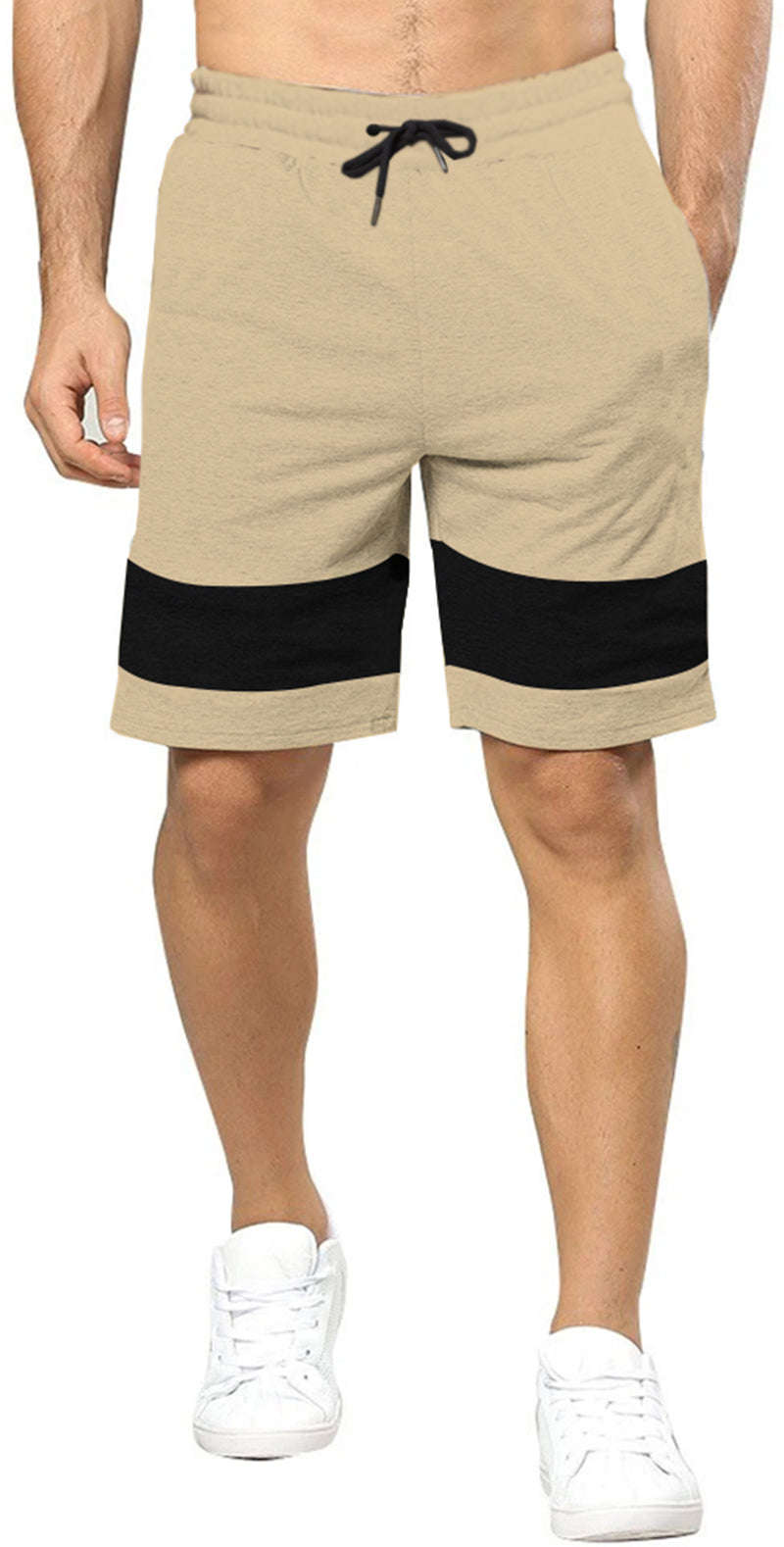 Color Block Men Regular Fit Shorts / Beige & Black