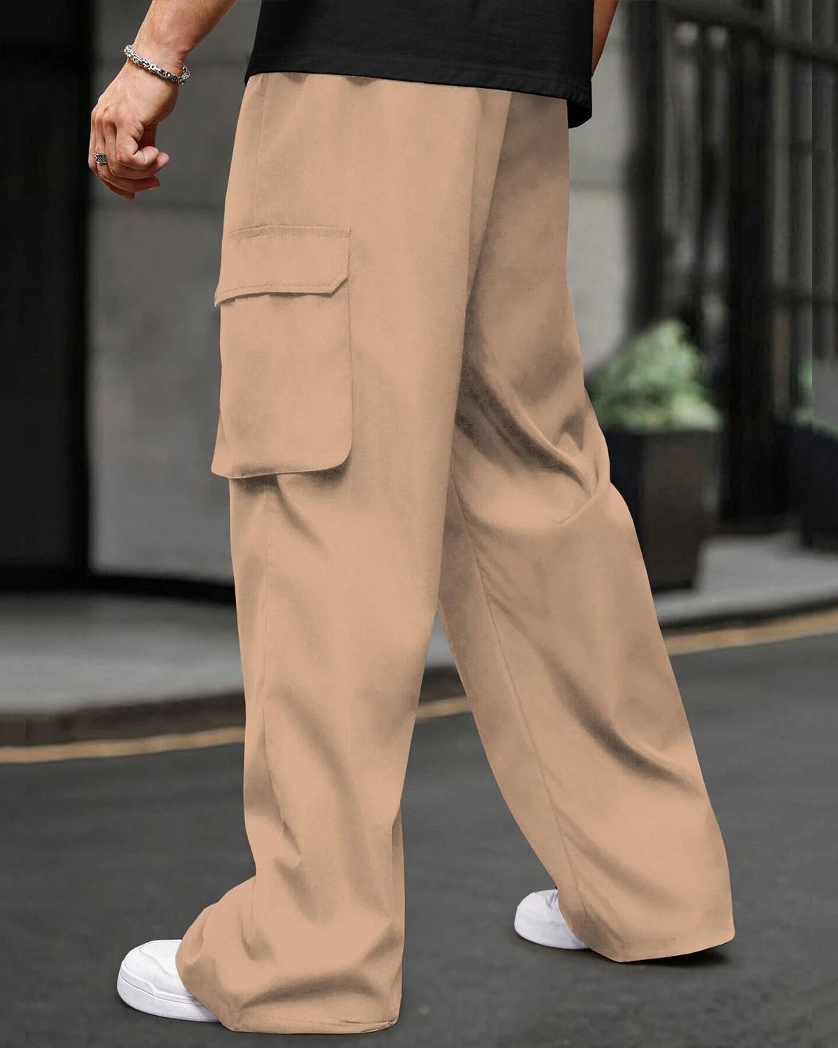 Mens Multi Pockets Plain Baggy fit oversized Beige Cargo Jogger