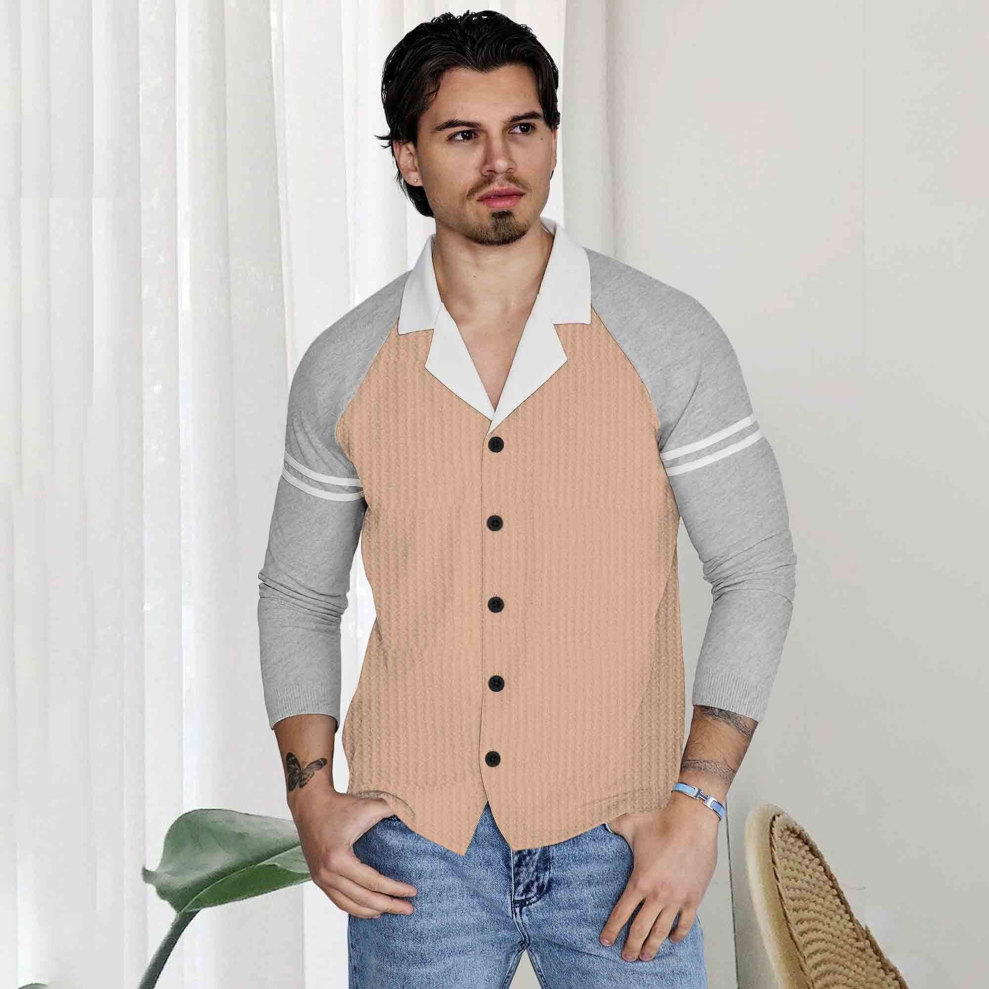 Mens Regular Fit Dual Color Beige Casual Shirt Full Sleeve