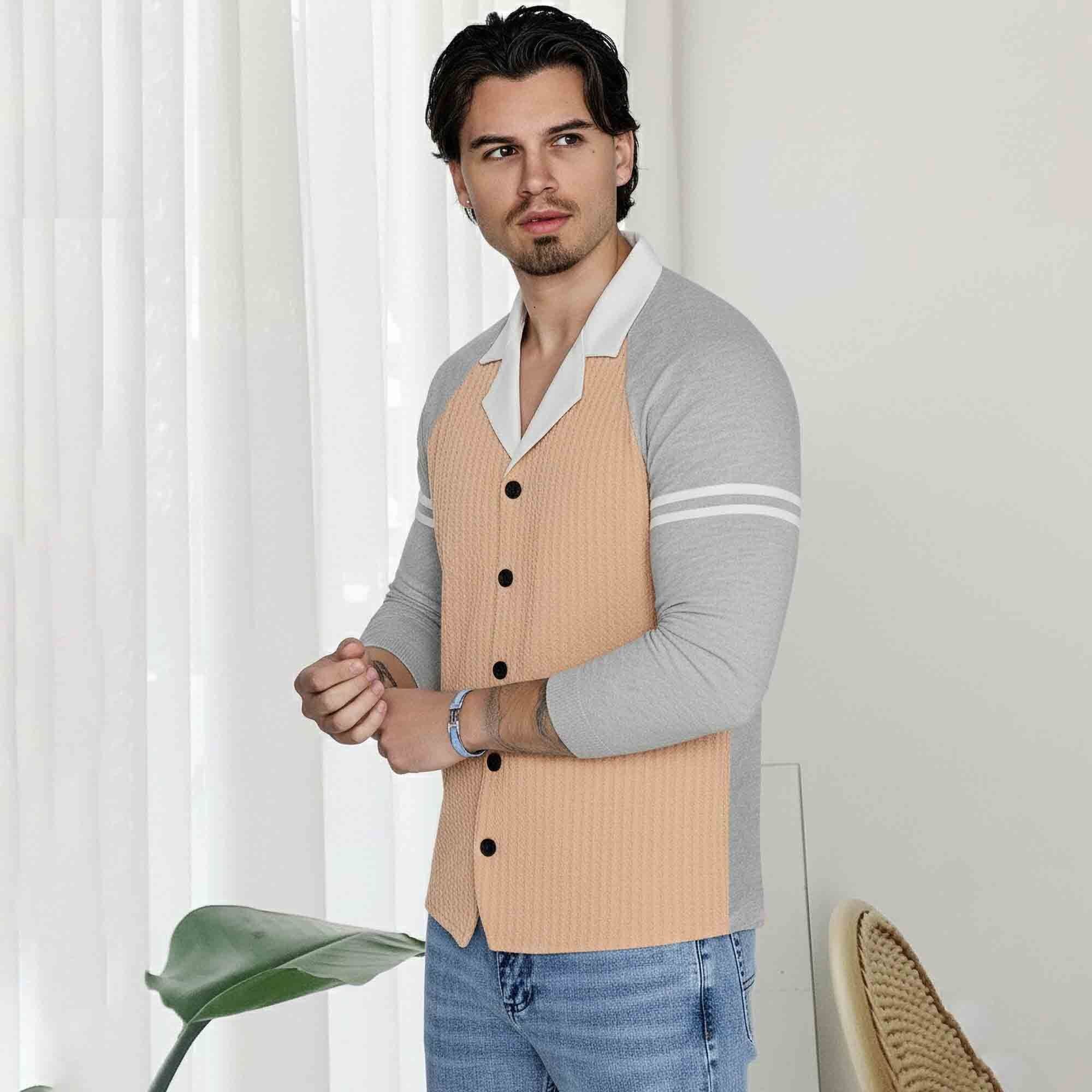 Mens Regular Fit Dual Color Beige Casual Shirt Full Sleeve