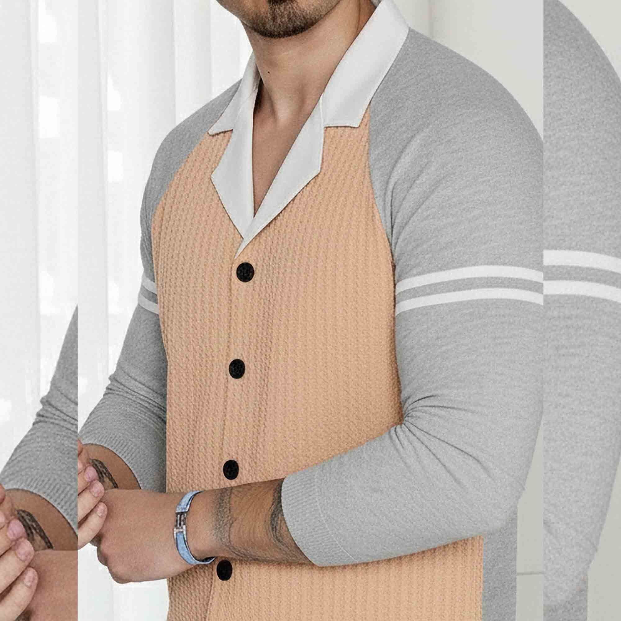 Mens Regular Fit Dual Color Beige Casual Shirt Full Sleeve