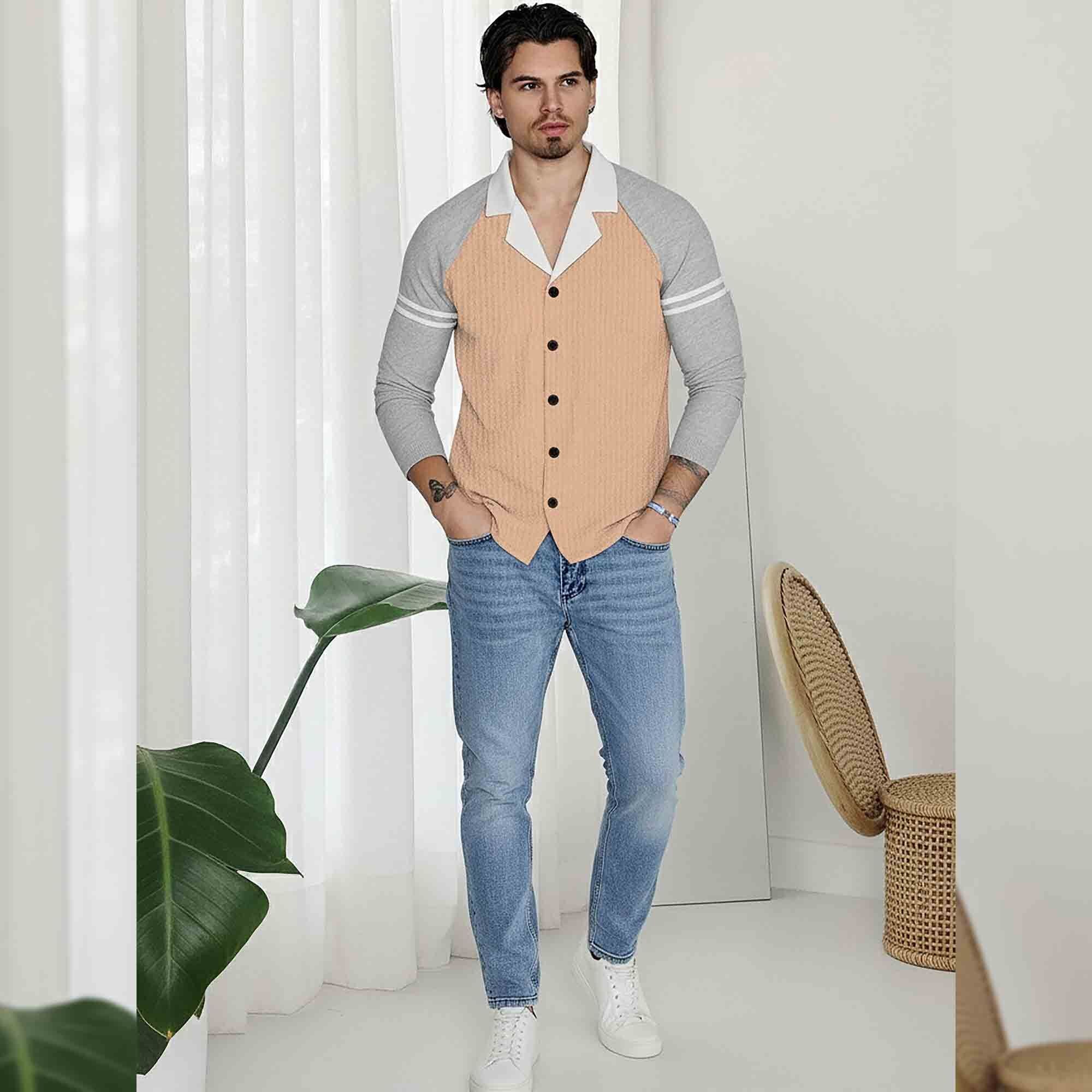 Mens Regular Fit Dual Color Beige Casual Shirt Full Sleeve