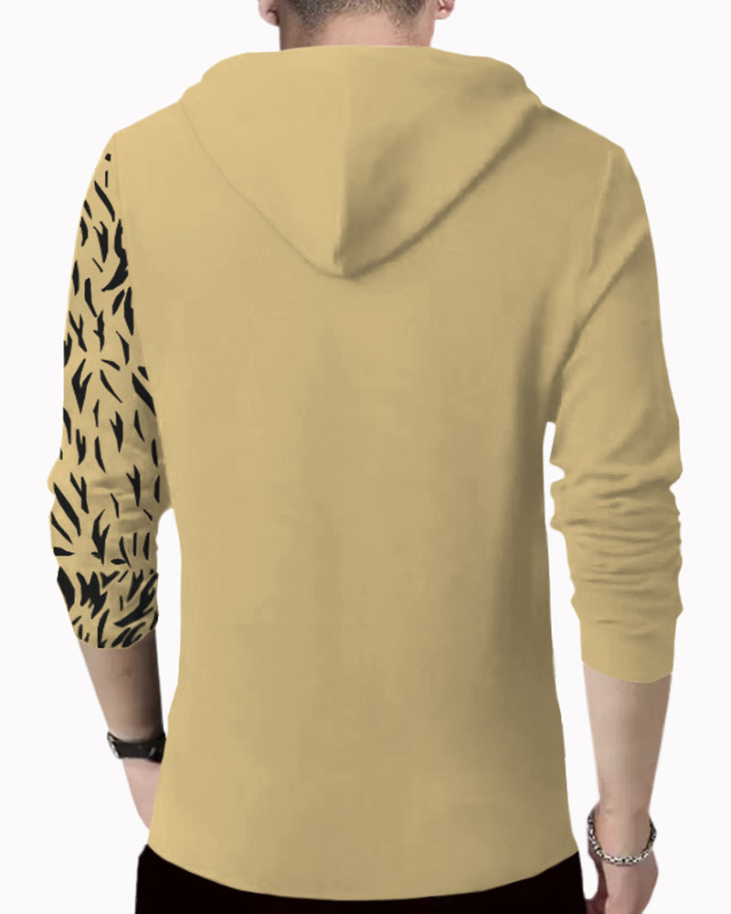 Men Printed Hooded Neck Cotton Blend Beige T-Shirt