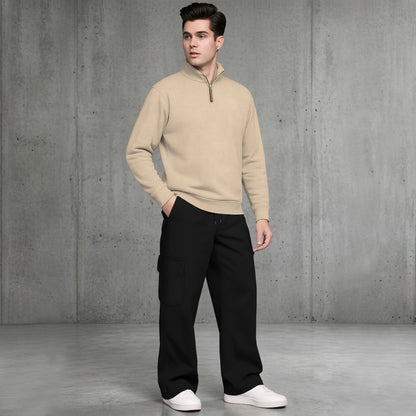 Mens Quarter-Zip High Neck Sweatshirt and Wide Leg Cargo Pant Tracksuit