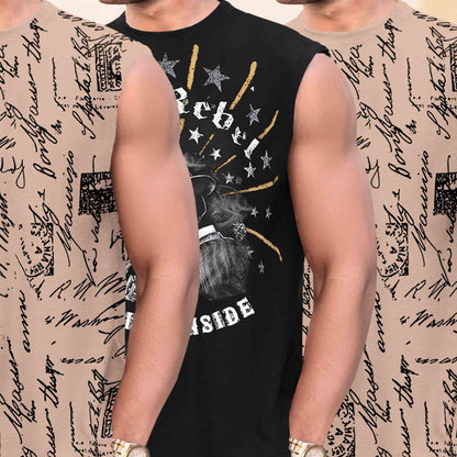 Pack Of 3 Black & Beige Round Neck Printed Sleeveless Vest Combo