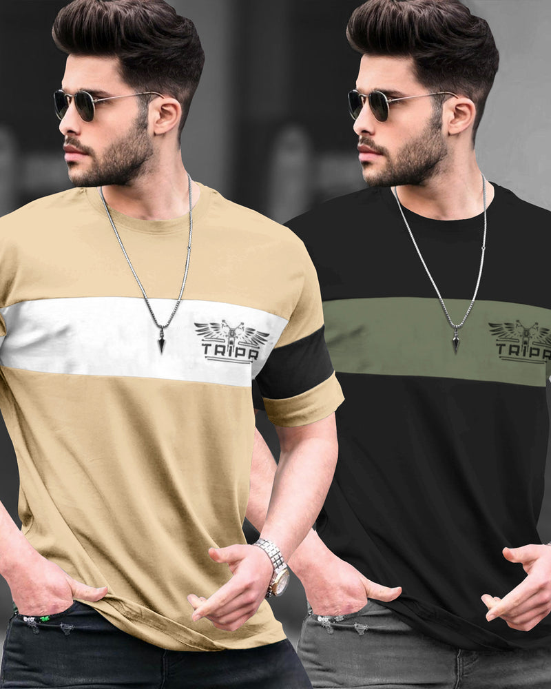 Pack of 2 Men Printed Round Neck Multicolor T-Shirt