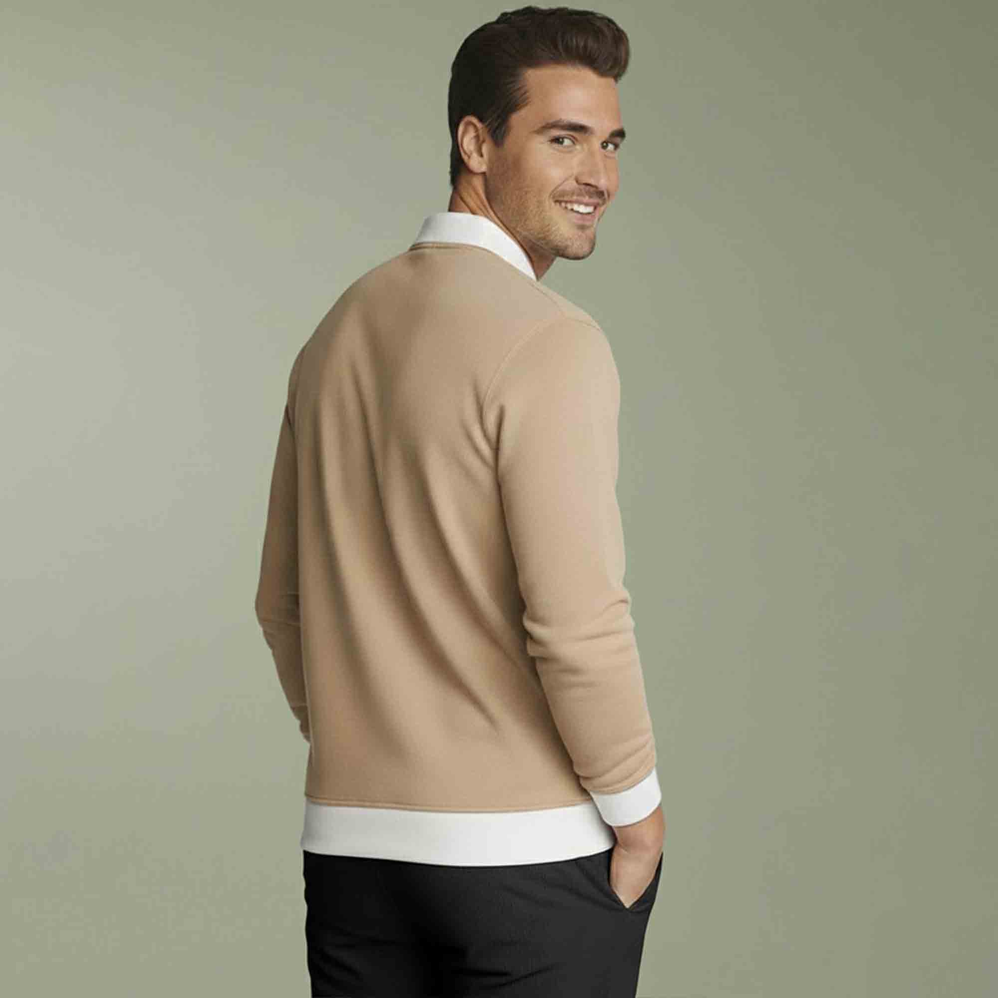 Polo Neck Quarter Zip Beige Sweatshirt