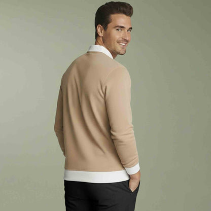 Polo Neck Quarter Zip Beige Sweatshirt