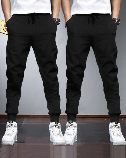 (Pack Of 2) Mens Plain Black Tarackpants