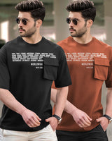 (Pack of 2) Men Oversized T-Shirt With Flap Pocket | Black & Brown