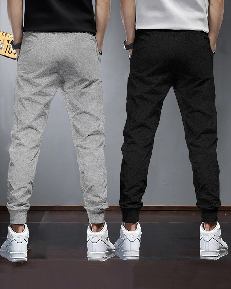 (Pack Of 2) Mens Plain Tarackpants / Black & Grey