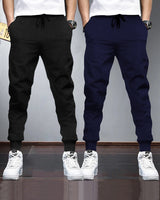 (Pack Of 2) Mens Plain Tarackpants / Black & Navy Blue