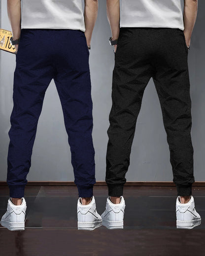 (Pack Of 2) Mens Plain Black & Navy Blue Tarackpants