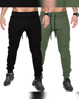 Men Cuff Ankle Plain Joggers Combo (Pack of 2) | black | olivegreen