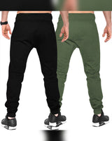 Men Cuff Ankle Plain Joggers Combo (Pack of 2) | black | olivegreen