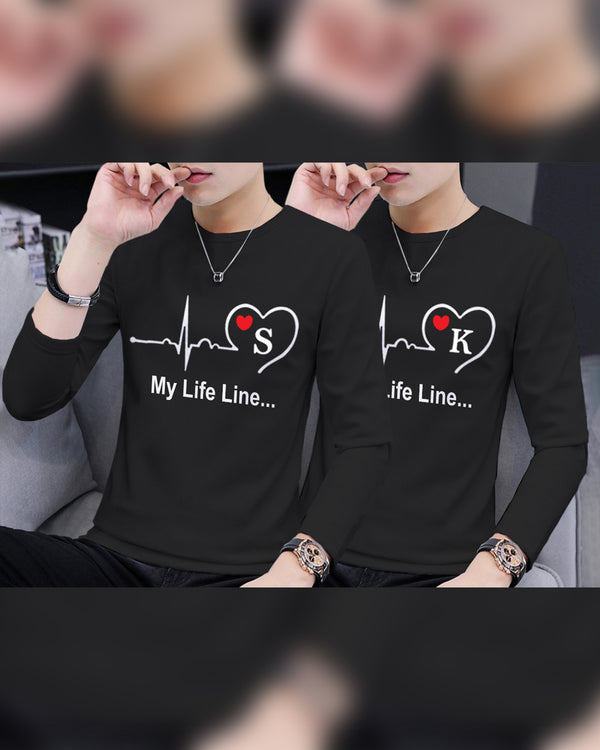 Pack of 2 Men Printed My Life Line Full Sleeve Black T-Shirt