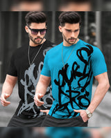 Pack of 2 Men Printed Round Neck Cotton Blend Multicolor T-Shirt