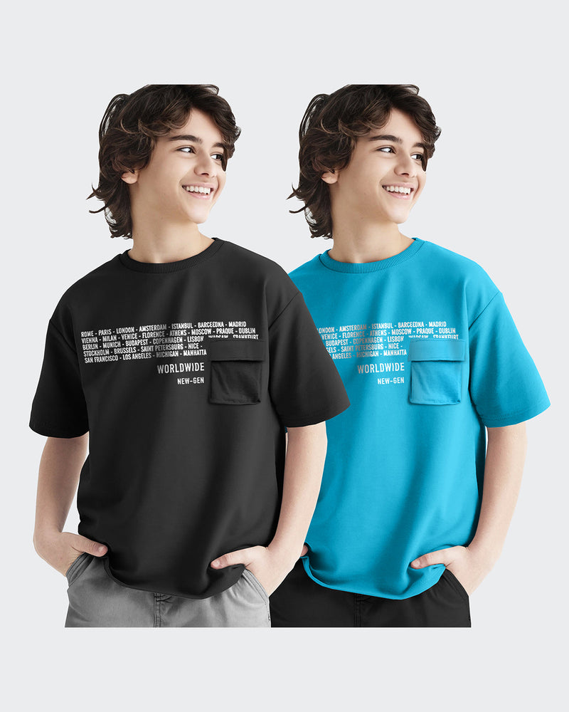 Kids T-Shirt COMBO - Black & Skyblue T-Shirts (Pack of 2)