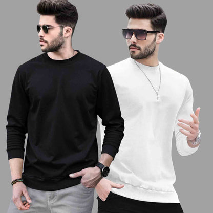 Pack Of 2 - Men Round Neck Full Sleeve Plain T-shirts - 12 Variants
