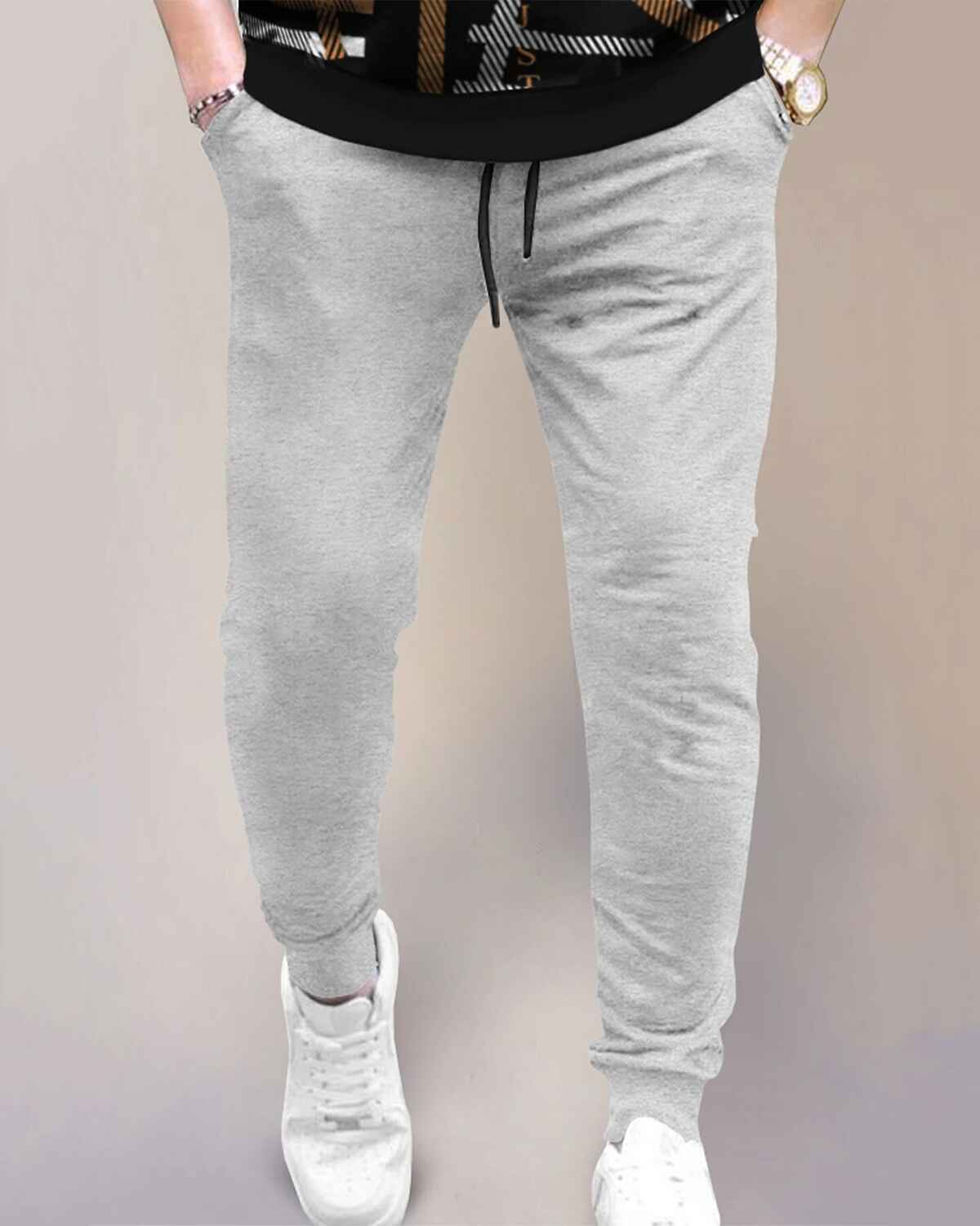 Tracksuit All Over Printed Full Sleeve T-shirt Black & Brown with Plain Grey Trackpant