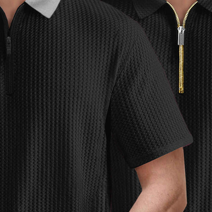 (Pack Of 2) Polo Waffle Grey & Black Textured T-shirts