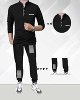 mens tracksuit - Henley Neck full sleeve tshirt and Black jogger