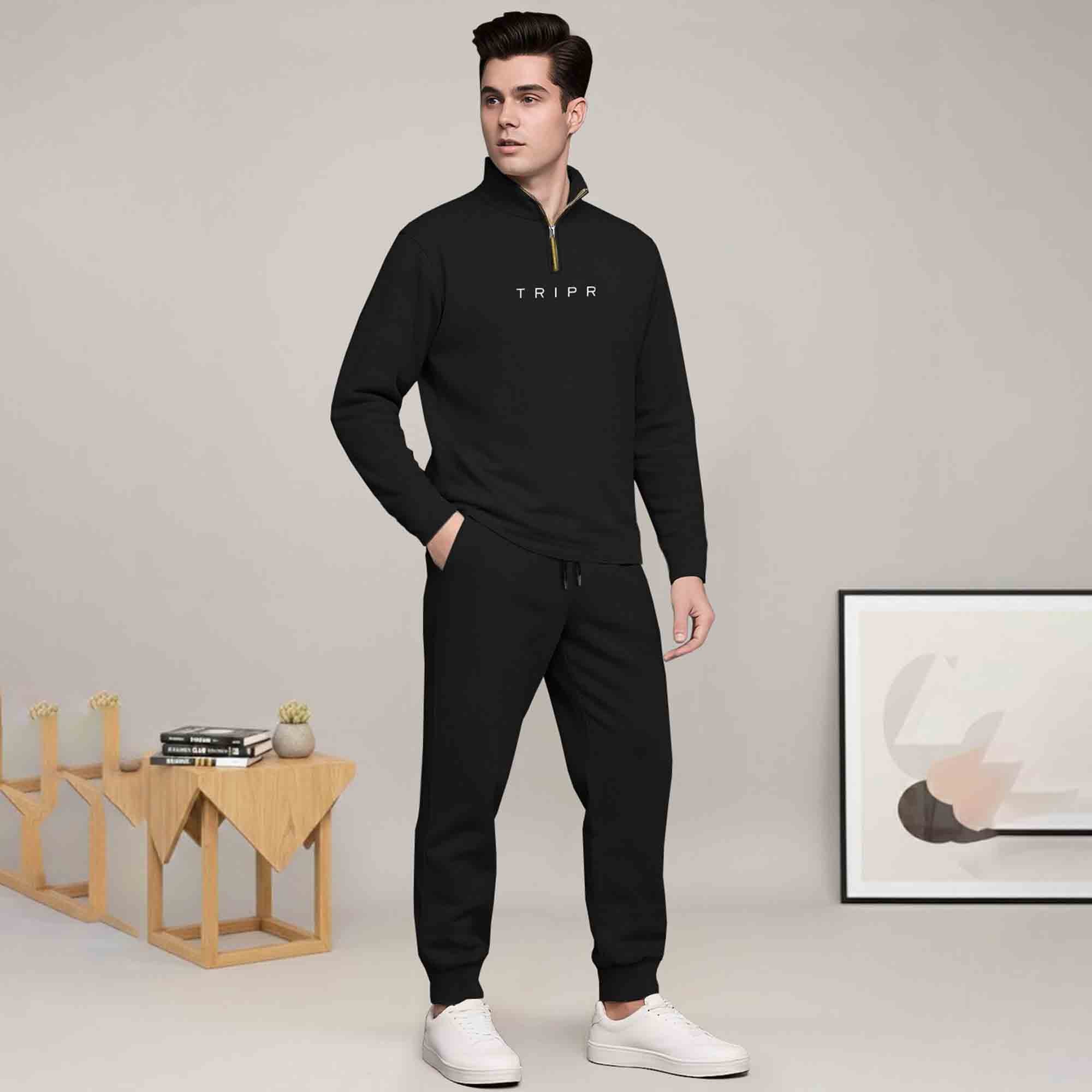 Mens Casual Tracksuit Set with Zip Neck T-Shirts