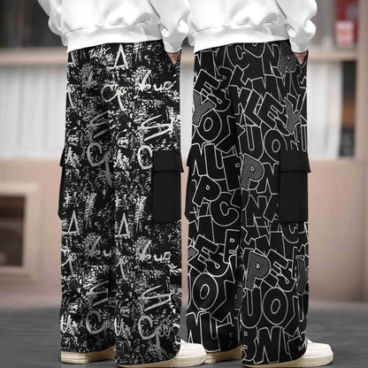 (Pack Of 2) Multi Pockets Loose Fit Printed Baggy Cargos