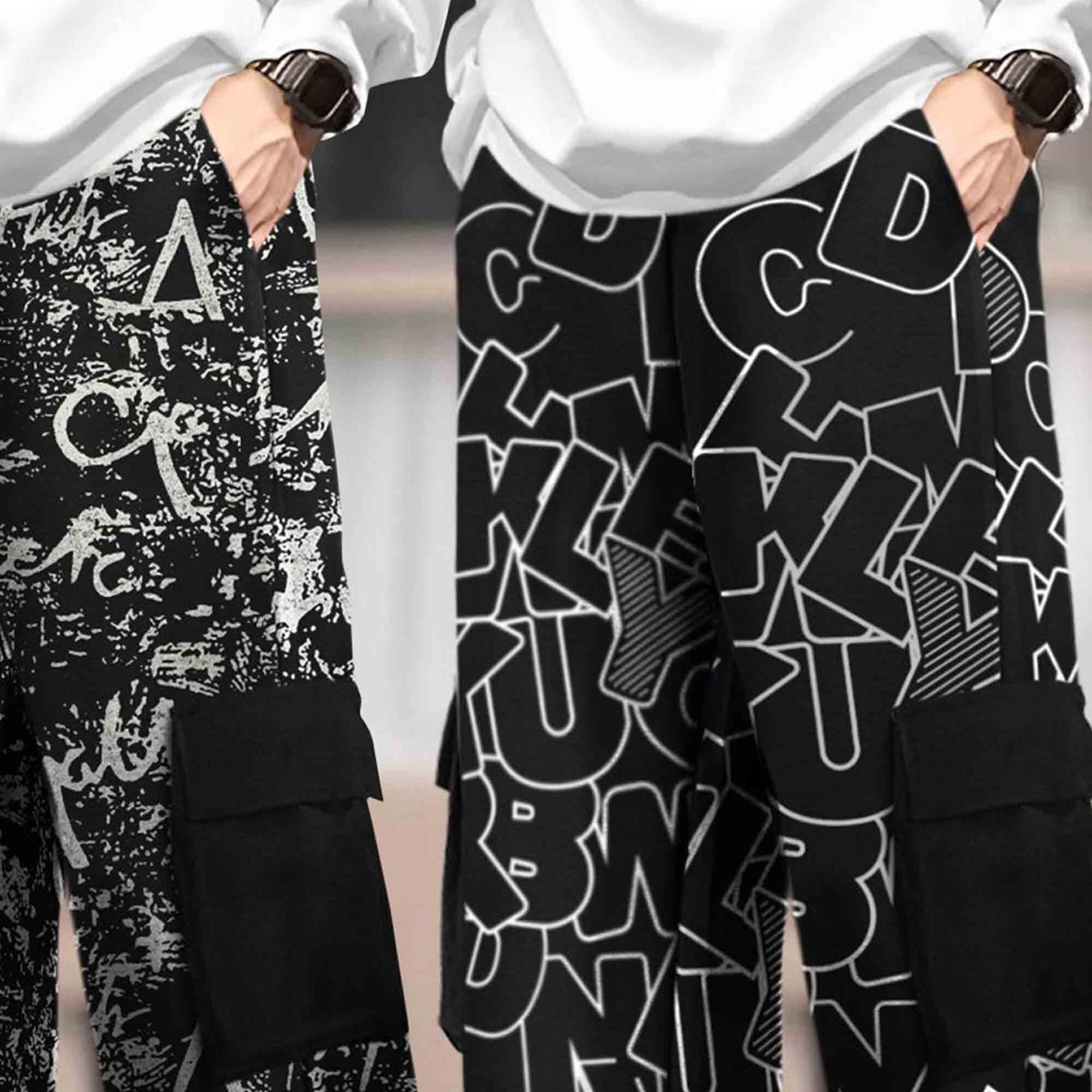 (Pack Of 2) Multi Pockets Loose Fit Printed Baggy Cargos