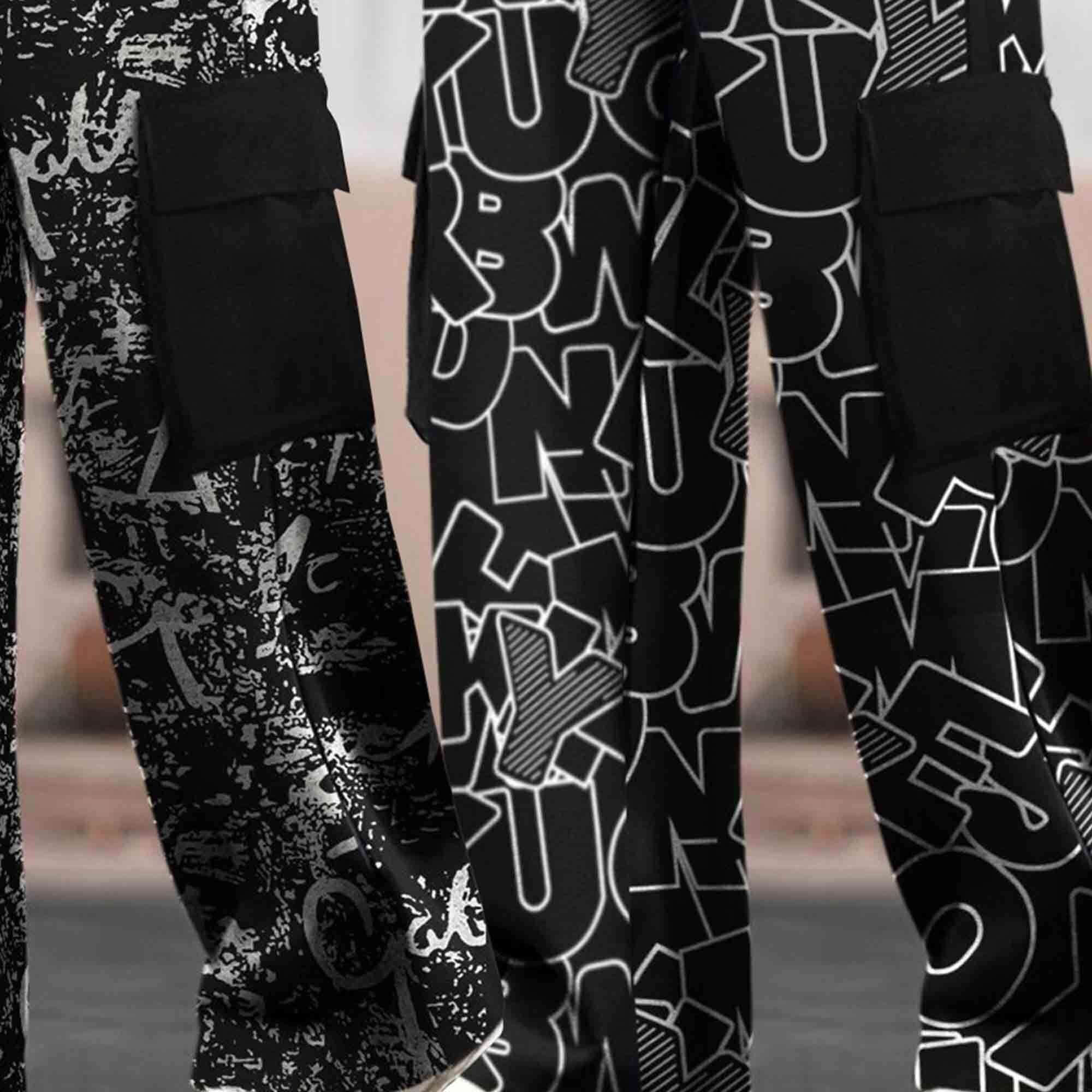 (Pack Of 2) Multi Pockets Loose Fit Printed Baggy Cargos