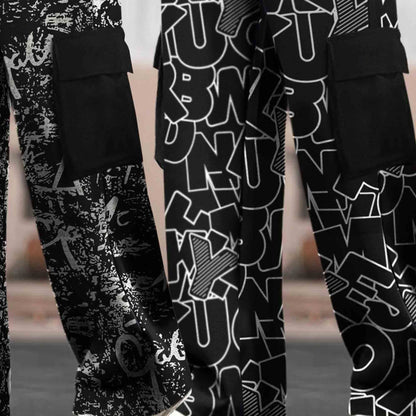 (Pack Of 2) Multi Pockets Loose Fit Printed Baggy Cargos